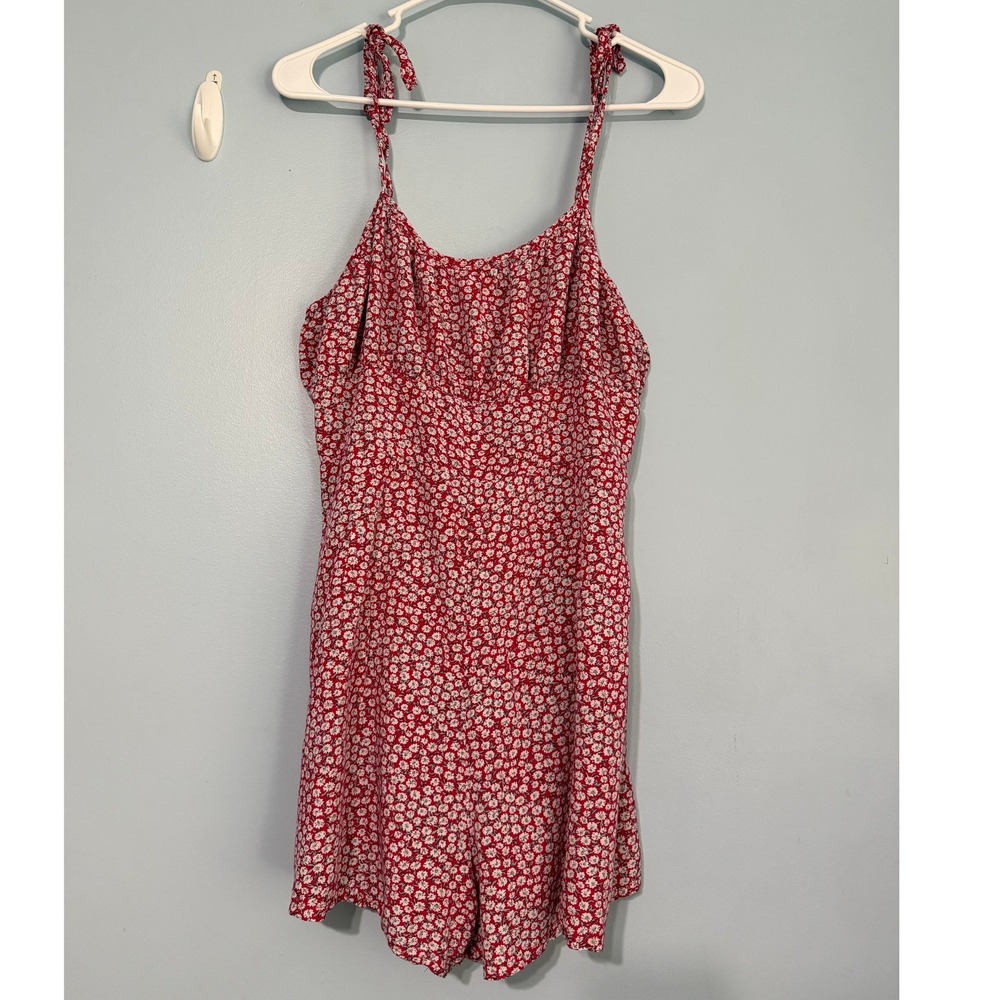 Shein Curve Red Floral Ditsy Print Romper Women's 2XL Tie Shoulder 1612